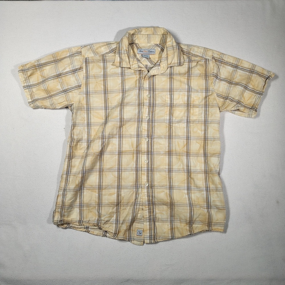 Quiksilver Shirt Mens Large Yellow Plaid Short Sleeve Button Down Silver Edition